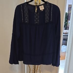 Knox Rose Blue Embellished Long Sleeve Blouse